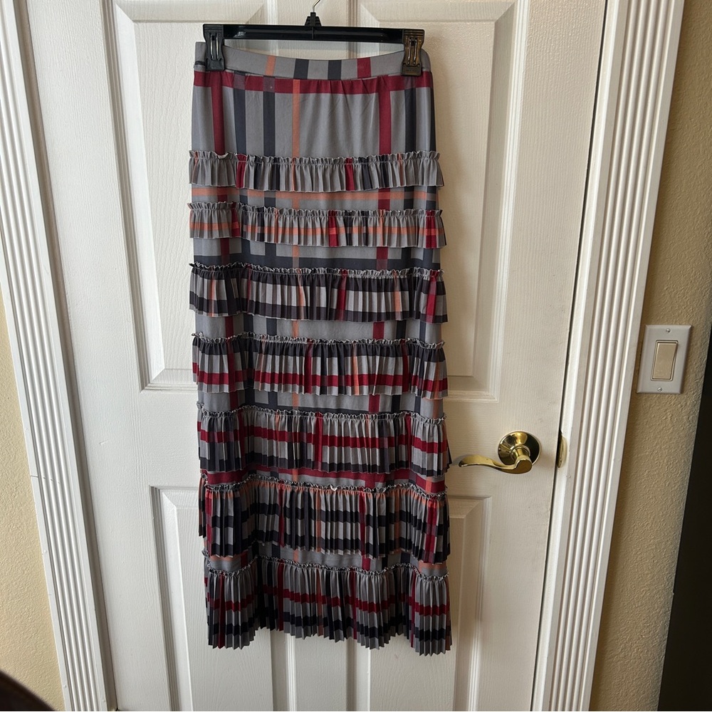 Striped Ruffle Maxi Skirt